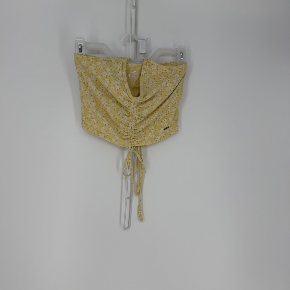 Hollister Tube Top Womens Medium Yellow Floral Ruched Halter Cropped Cottage Y2K